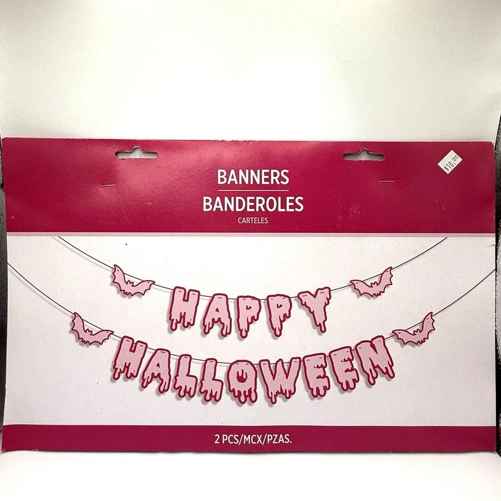 Happy Halloween Dripping Blood Letters Bat Banner Set Party Decoration‎ 2pc NWT